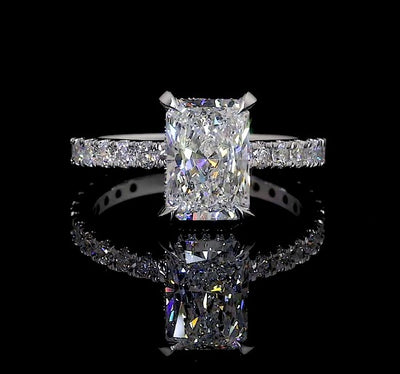9.14 CT Radiant Lab Grown Diamond Engagement Ring in 14K White Gold