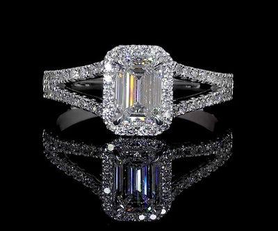 9.01 CT Emerald Lab Grown Diamond Engagement Ring in 14K White Gold