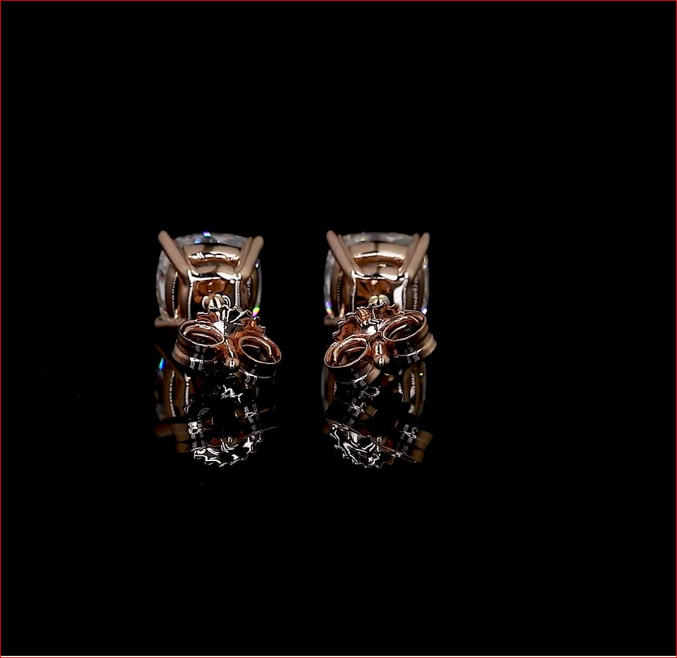 1.49 CT Cushion Lab Grown Diamond Stud Earrings in 14K Rose Gold