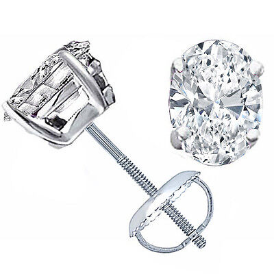 1.04 CT Oval Lab Grown Diamond Stud Earrings in 18K White Gold