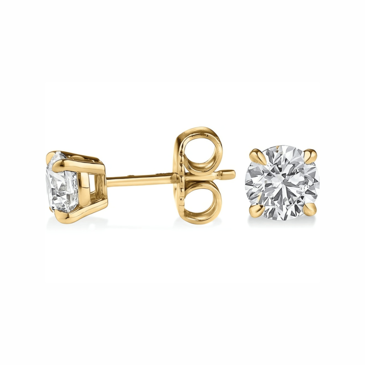 1 CT Round Lab Grown Diamond Stud Earrings in 18K Yellow Gold