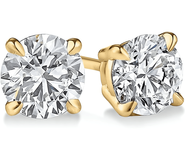 1 CT Round Lab Grown Diamond Stud Earrings in 18K Yellow Gold